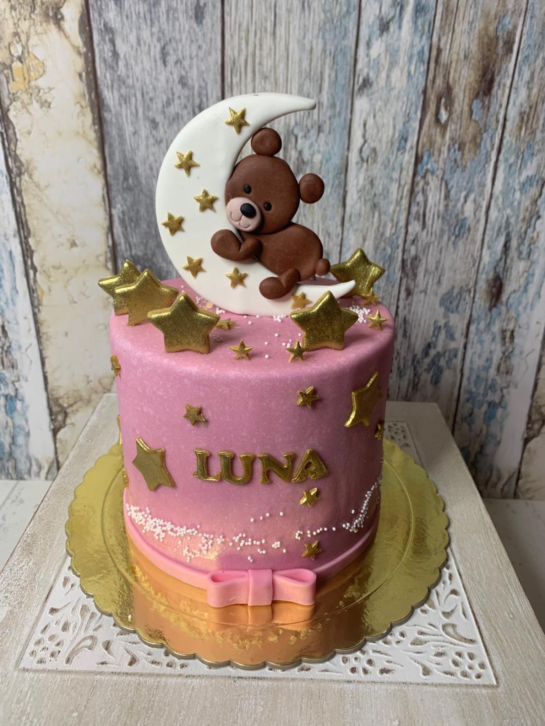 Tarta de fondant Oso de Peluche en la Luna