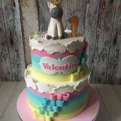 Tarta fondant de unicornio en 2D