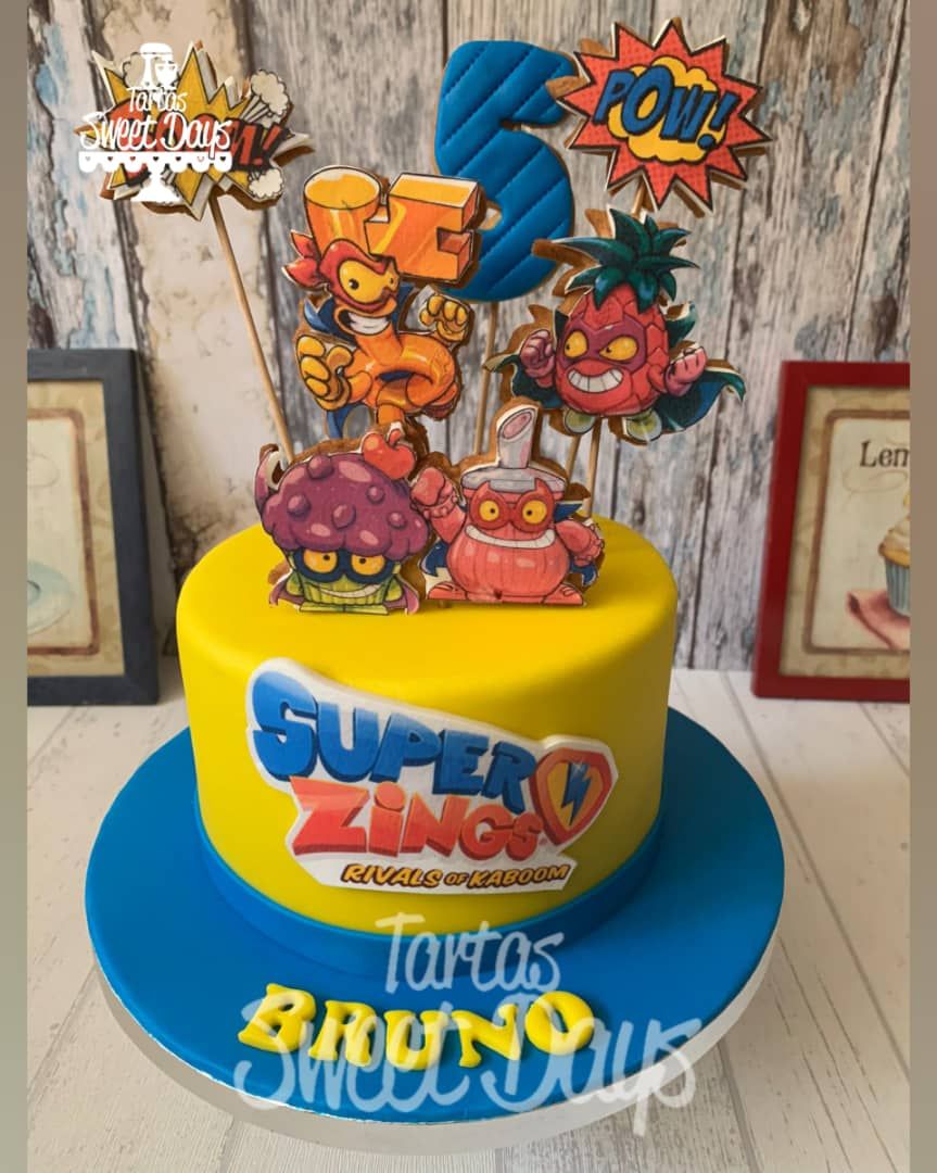 Tarta Super Zings en fondant 5 aniversario Bruno