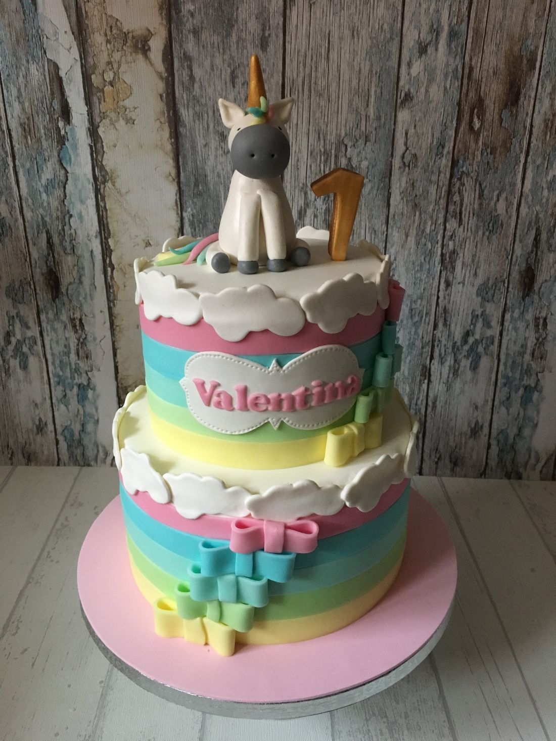 Tarta fondant de unicornio en 2D